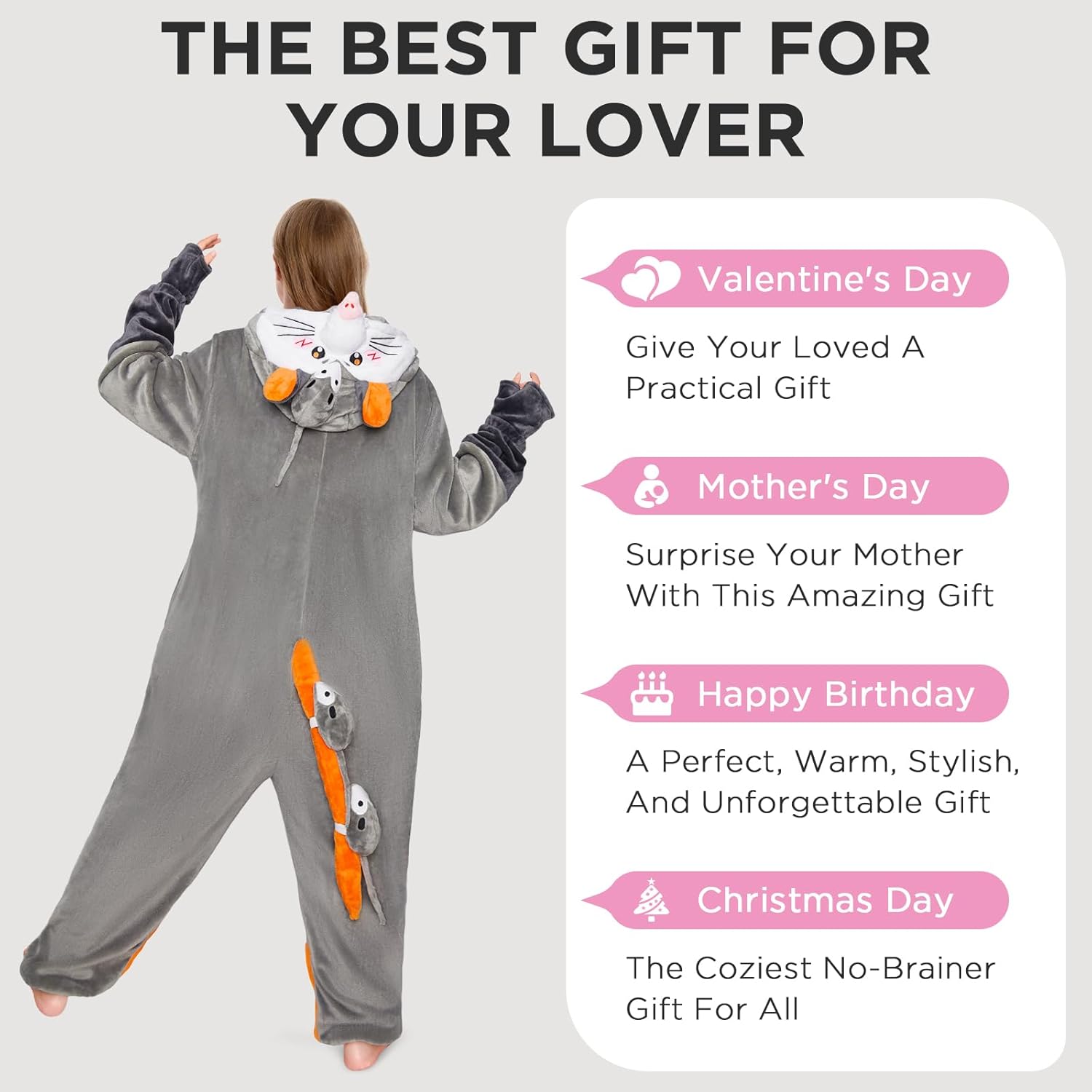 OLAOLA Adult Unisex Onesie, Animal Hoodie Pajamas with Pockets, Flannel Sleepwear Halloween Cosplay Costume Gifts - Image 5