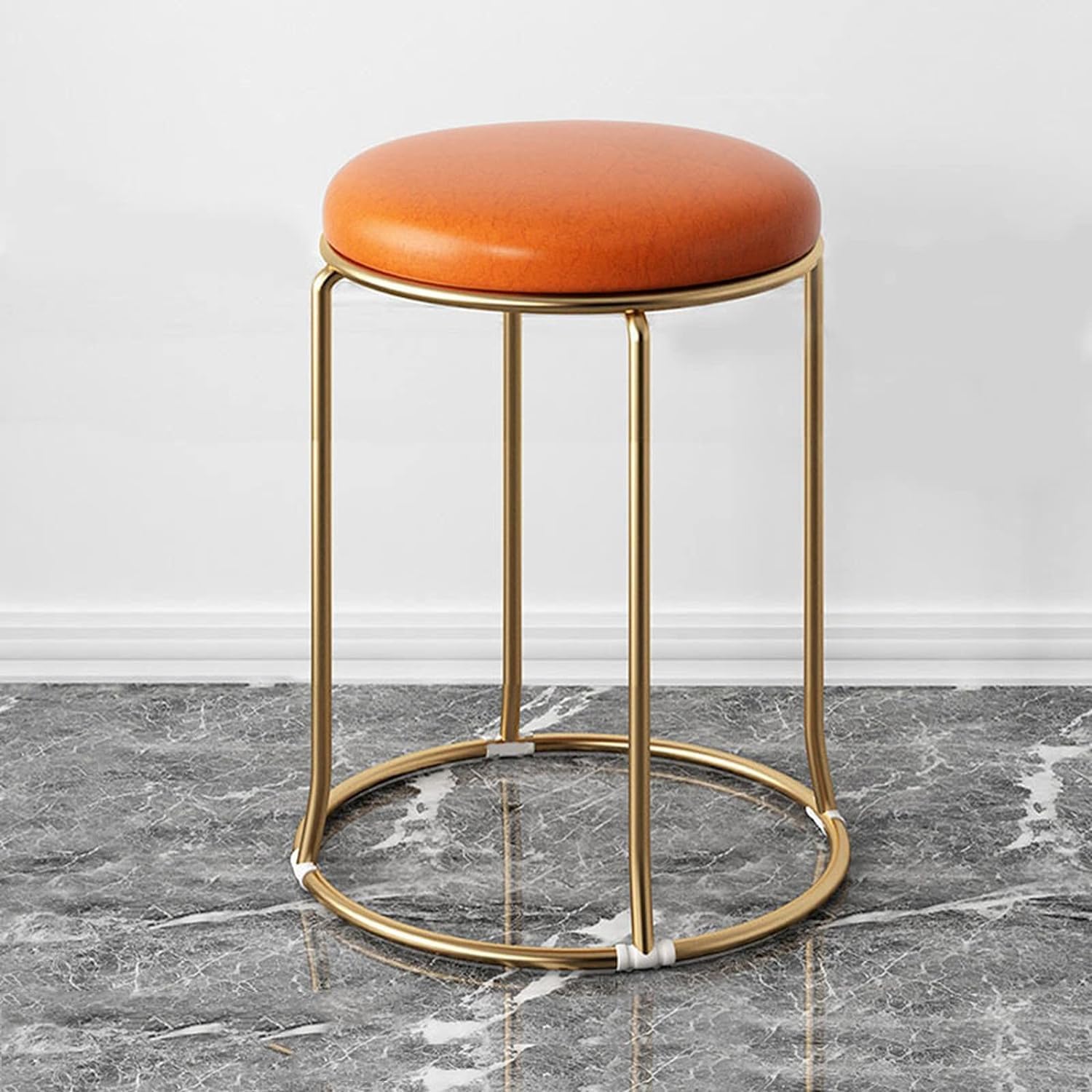 nu invention stacking stools, living room round leather golden shoes changing stool metal dining stool bedroom makeup coffee/tea/milk shop bar stools multi-purpose seating 46cm (1, orange)