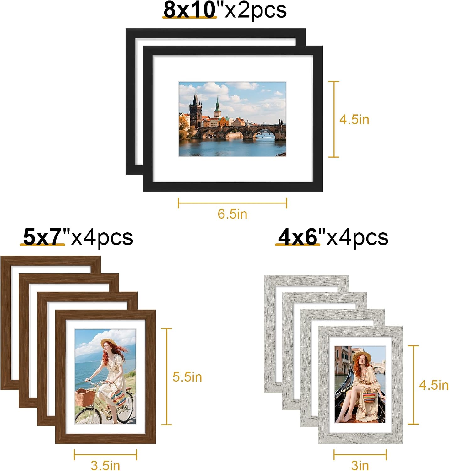 decorUhome 10 Pack Assorted Picture Frame Set for Wall & Tabletop image 4
