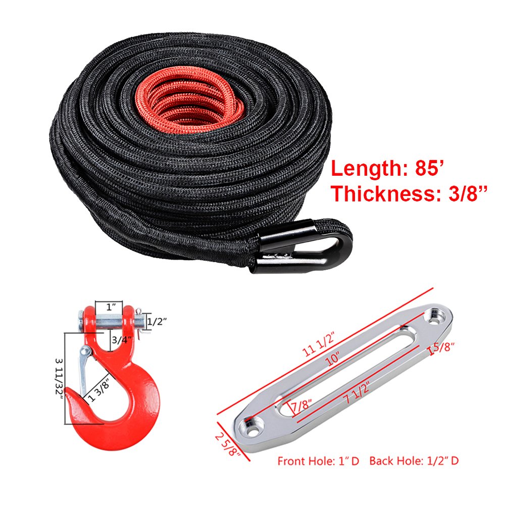 85' x 3/8 Synthetic Winch Rope Cable Rock Guard Protective Sleeve + 10