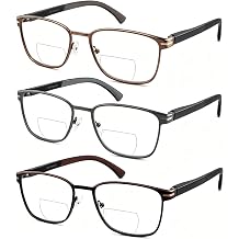 3 Pack Metal Bifocal Reading Glasses Blue Light Clear Top Spring Hinge Eyeglasses for Men Women