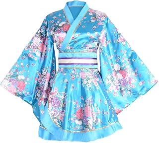 [HONGFU] レディース 花魁系 ロング 着物ドレス シフォン 桜 和風 浴衣 コスチューム コスプレ衣装 帯付き