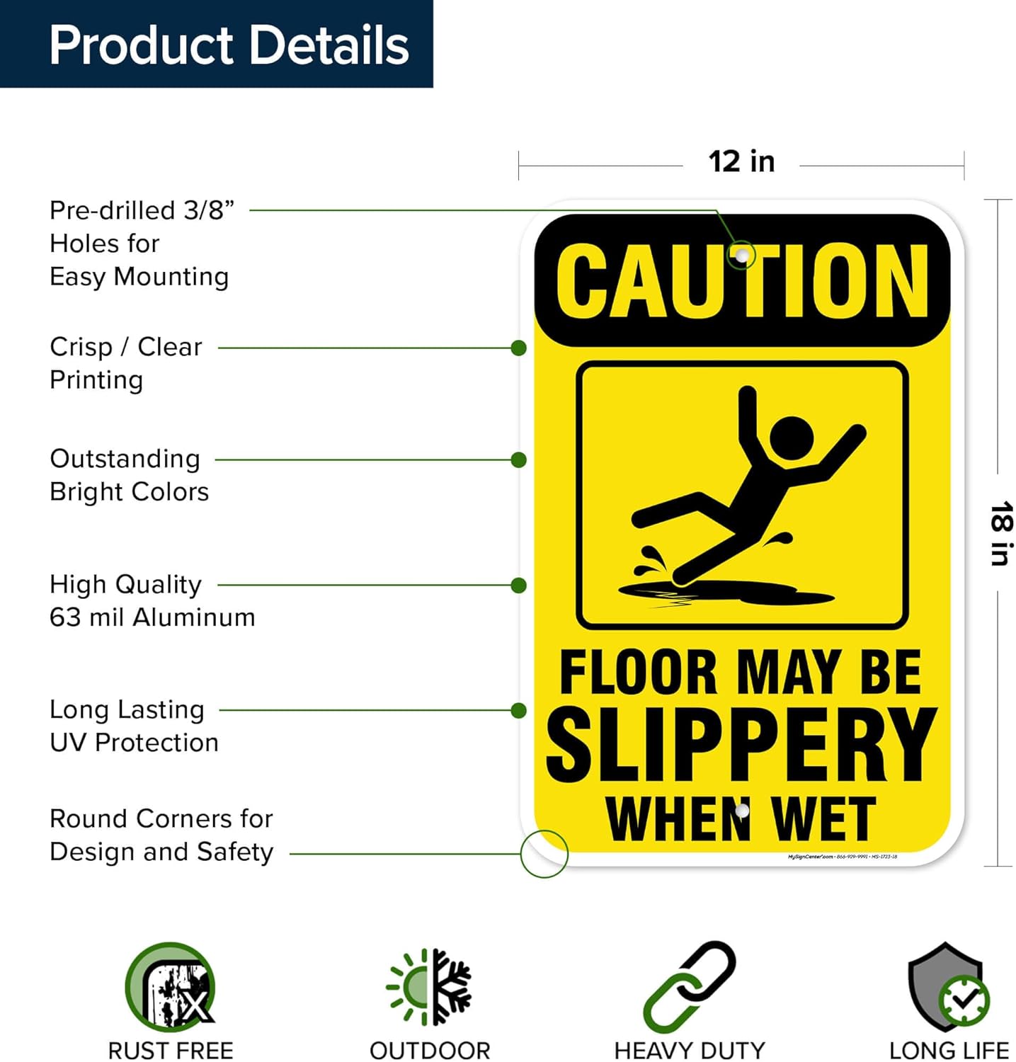 Caution Slippery When Wet Sign, 12"x18" Aluminum, Fade Resistance, Indoor/Outdoor Use, USA MADE By My Sign Center