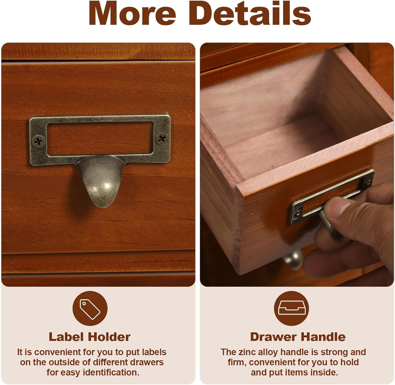 64-Drawer Wooden Storage Box, Traditional Apothecary Curio Cabinet, Vintage Card Catalog Cabinet with Label Holders Handles, for Library Study Office (Brown)