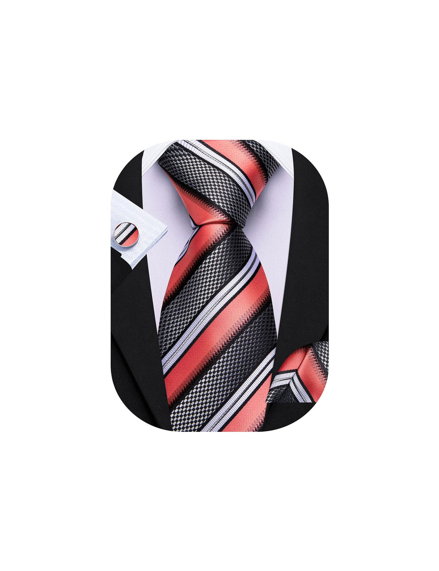 Barry.Wang Mens Tie Set Plaid Check Stripe Neckties Pocket Square Cufflinks | Woven Classic,Formal/Casual Men's Necktie,Luxury,Business,Wedding,Party,Prom,Graduation