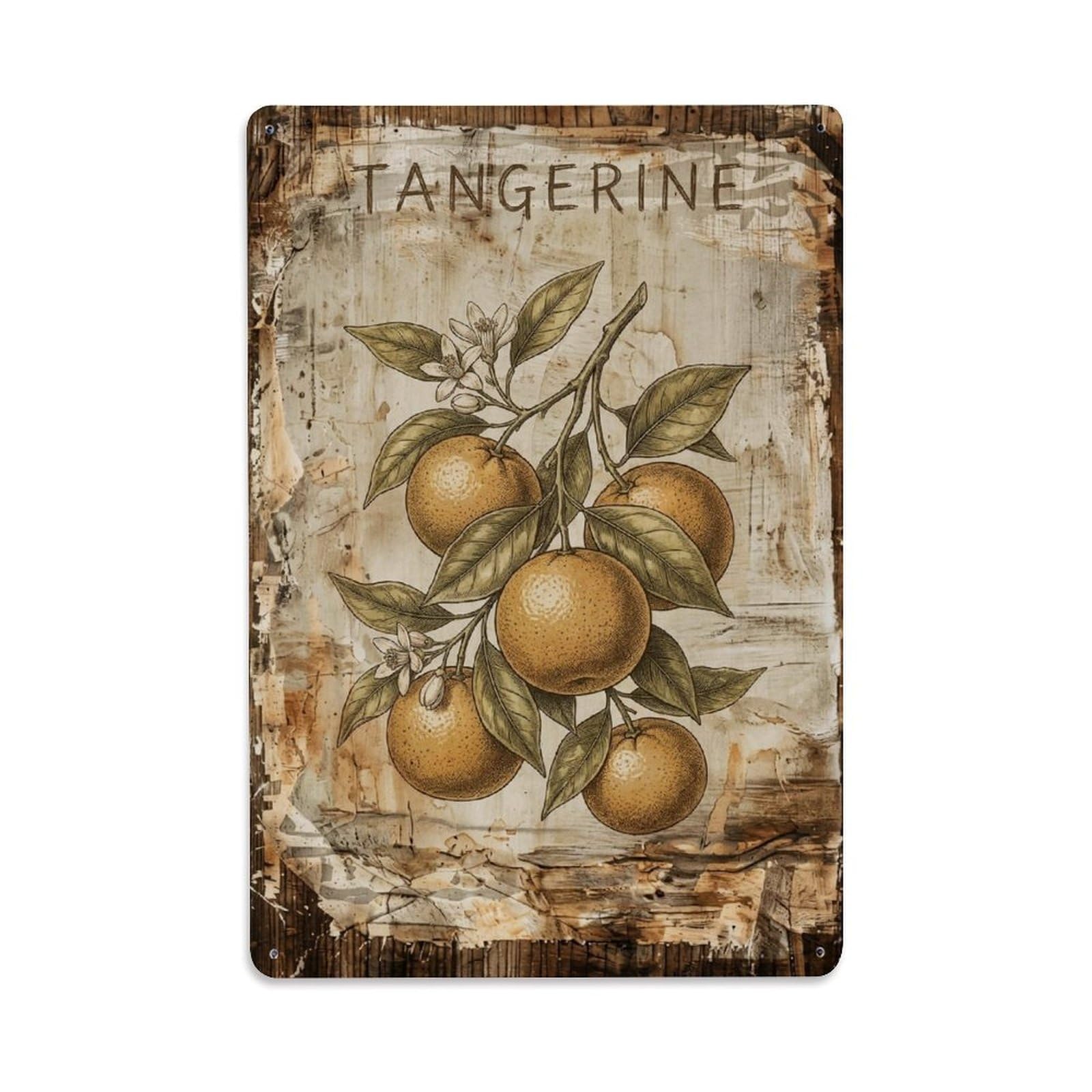 Tangerine Citrus Fruit Vintage Metal Tin Sign Plaque Wall Decor for Cafe, Club, Garden Metal Poster 8x12Inch