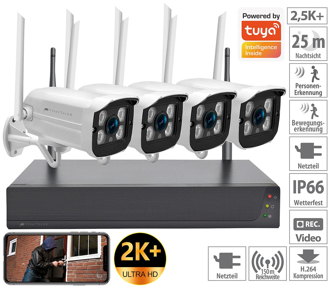 VisorTech Bezprzewodowy system monitoringu z rejestratorem HDD i 4 kamerami IP 2K+ DSC-800.app
