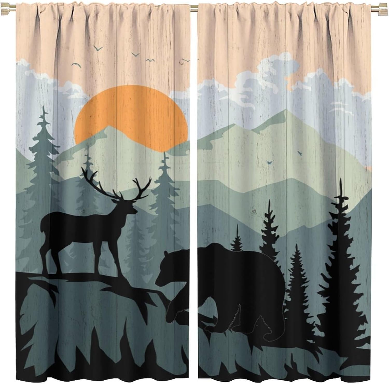 Rideau Occultant Thermique Chambre Enfant Wapiti Motif 3D Anti Bruit à Oeillets