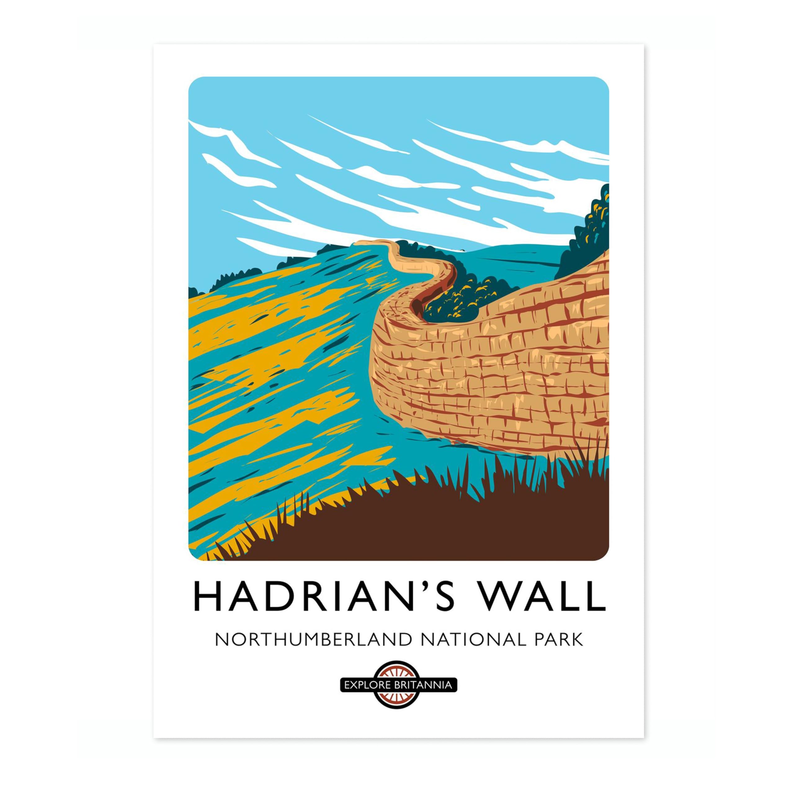 Hadrian's Wall, Northumberland National Park England Travel Poster, Explore Britain Modern Illustration Destination Print, Modern British UK Living Room Decor, A2 (Print Only) - 59.4x42cm — image 1