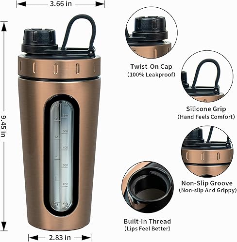 Miniatura 5 de TOOFEEL Botella agitadora de acero inoxidable  Vasos agitadores de metal de 28 onzas para batidos de proteínas, 2 bolas batidoras, no se mantiene