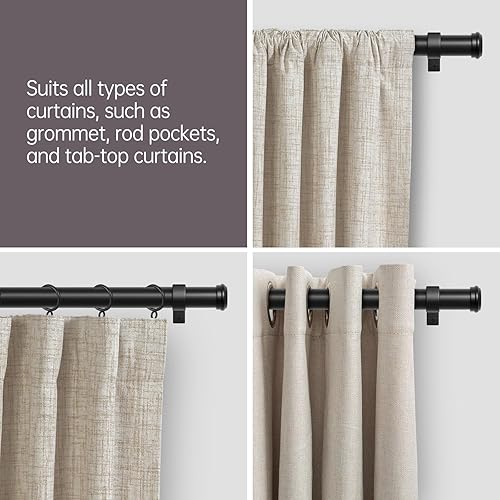 Miniatura 8 de Zeerobee Barras de cortina para ventanas de 32 a 72 pulgadas, juego de barras de cortina negras de 1 pulgada, barras de cortina ajustables