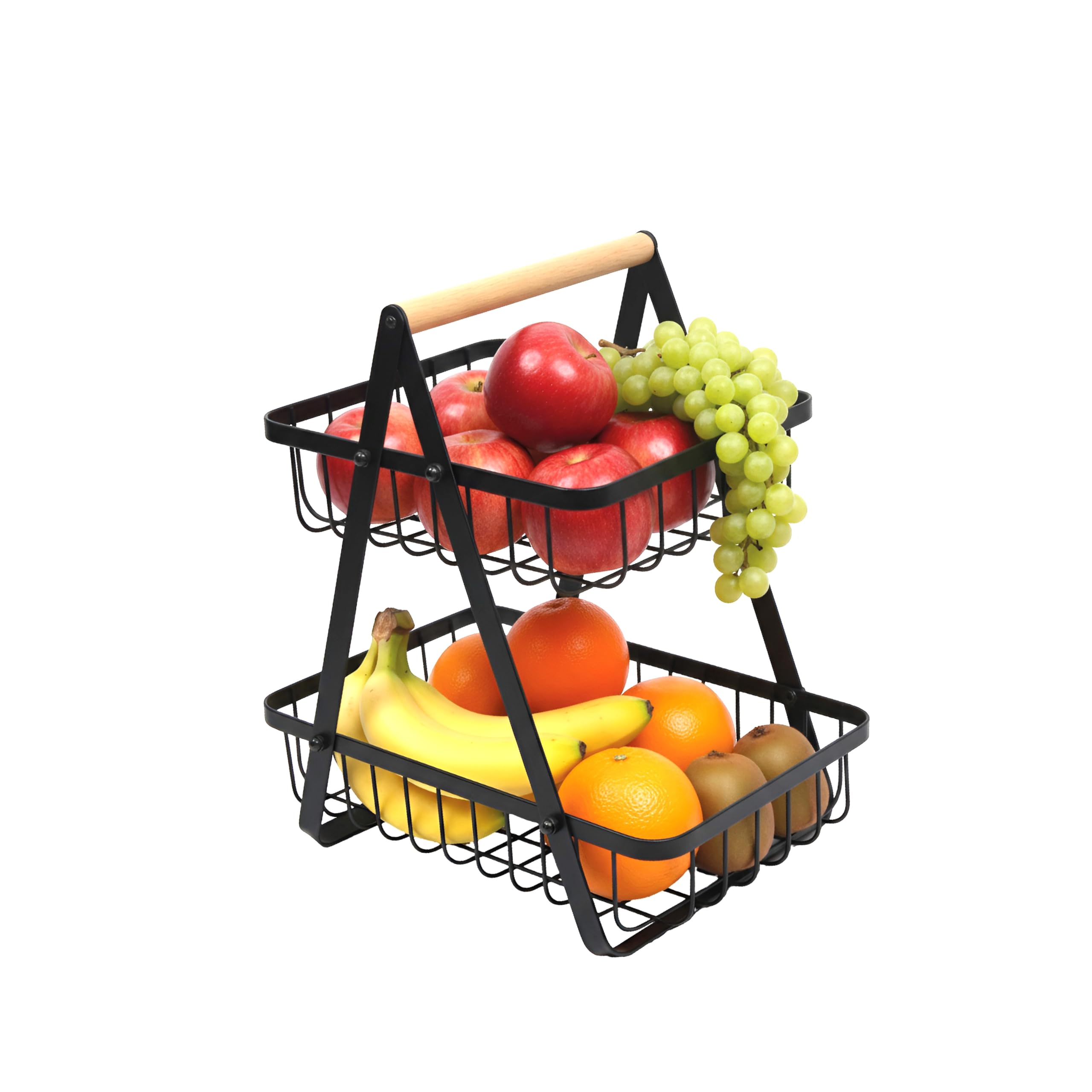 Silverfoks Home Bliack 2-Tier Fruit Basket ,Fruit Bowl Holder Bread Basket Vegetable Rack, Detachable Fruit Holder For Fruit, Vegetables, Snacks In Home, Kitchen ,Office，Bathroom With Screwdriver