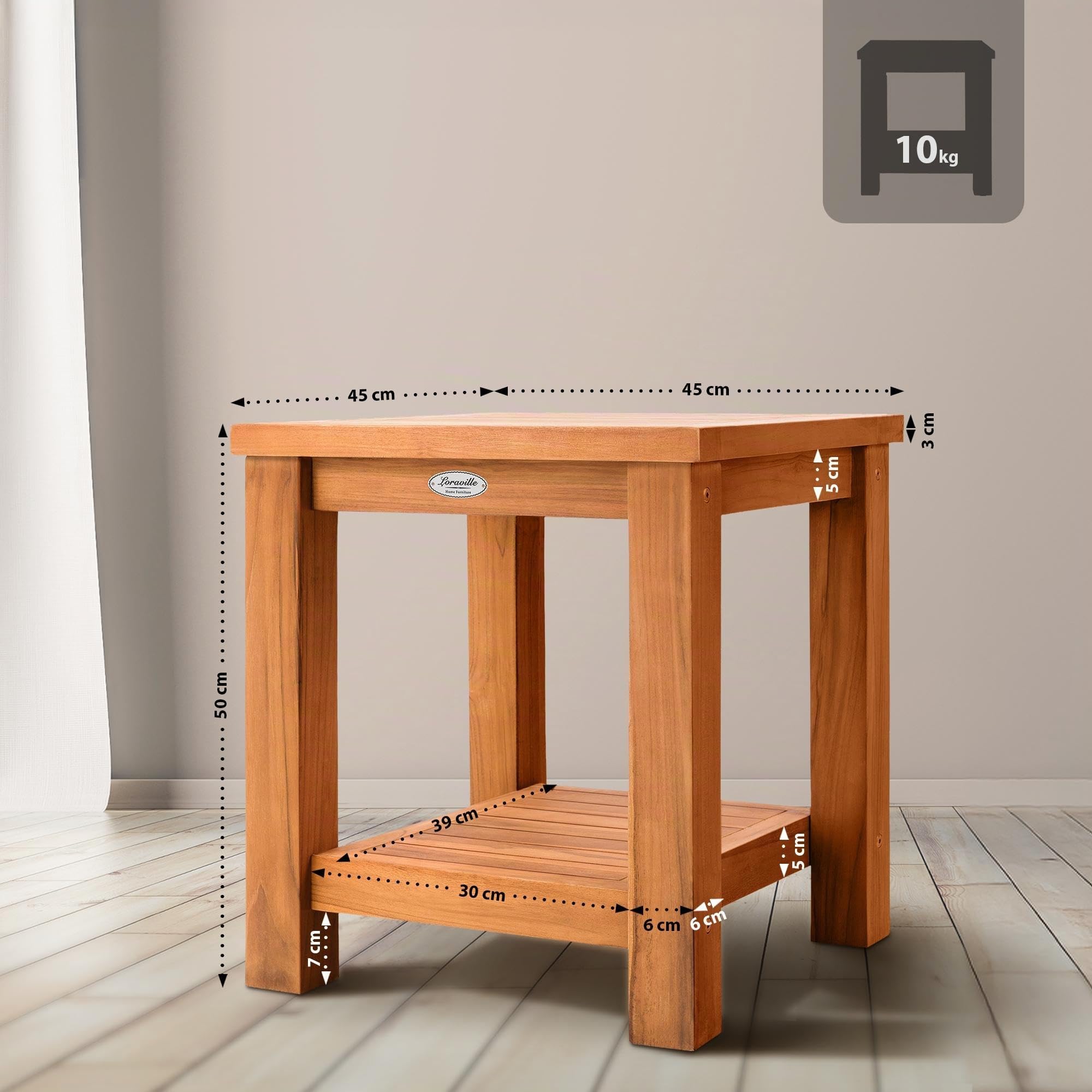 CLP Tavolino da Esterno Keaton in Teak, Tavolo da Giardino Resistente alle intemperie con Due Ripiani, Tavolo in Teak per Giardino, Colore:Teak