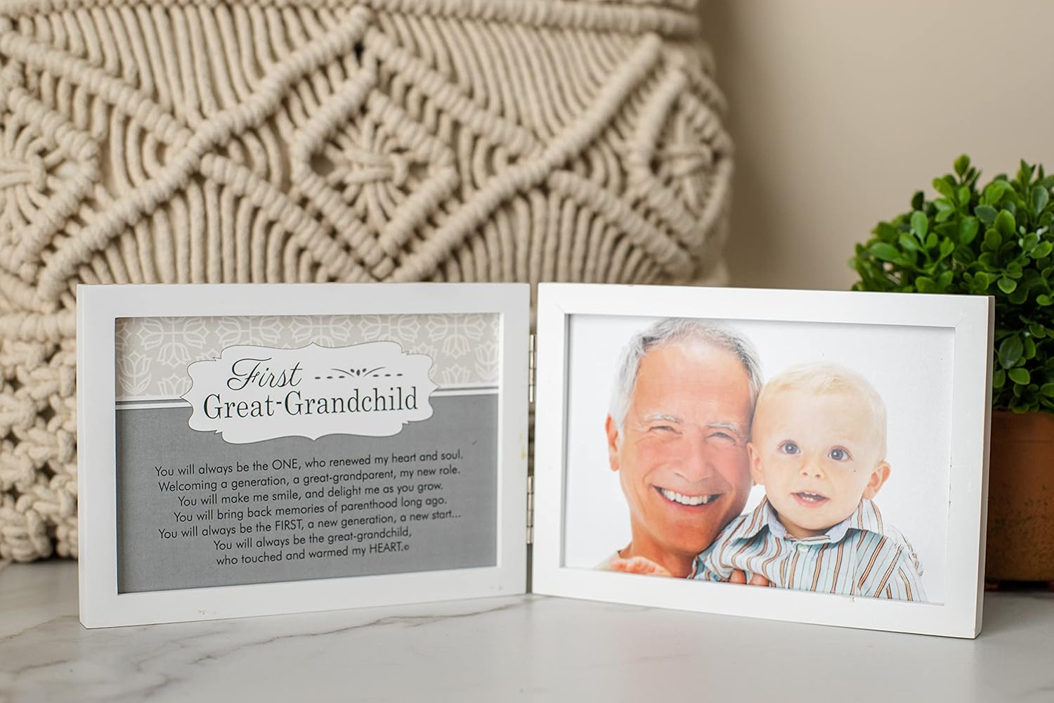 First Grandchild Picture Frame White Double Hinged Tabletop Photo