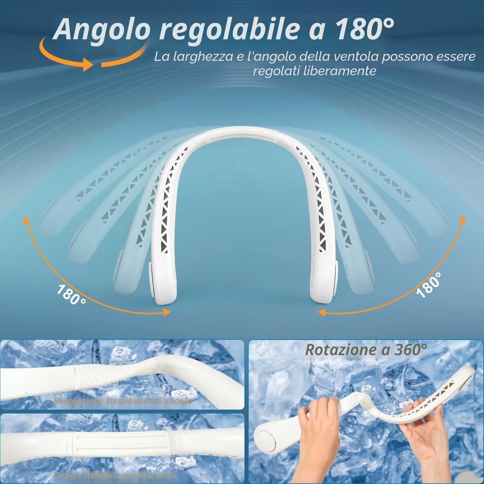 Ventilatore da collo,Ventilatore Portatile USB, Mini Ventilatore da Collo Silenzioso,Regolazione a 3 Velocità,Flusso D'aria A 360°, Batteria da 4000 mAh,Adatto Per Viaggi D'ufficio e Sport