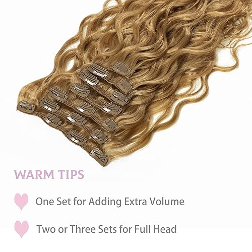 Miniatura 4 de Loxxy Extensiones de cabello humano real con pinzas, color rubio fresa #27, 22 pulgadas, extensiones de cabello humano real para mujer, doble trama,