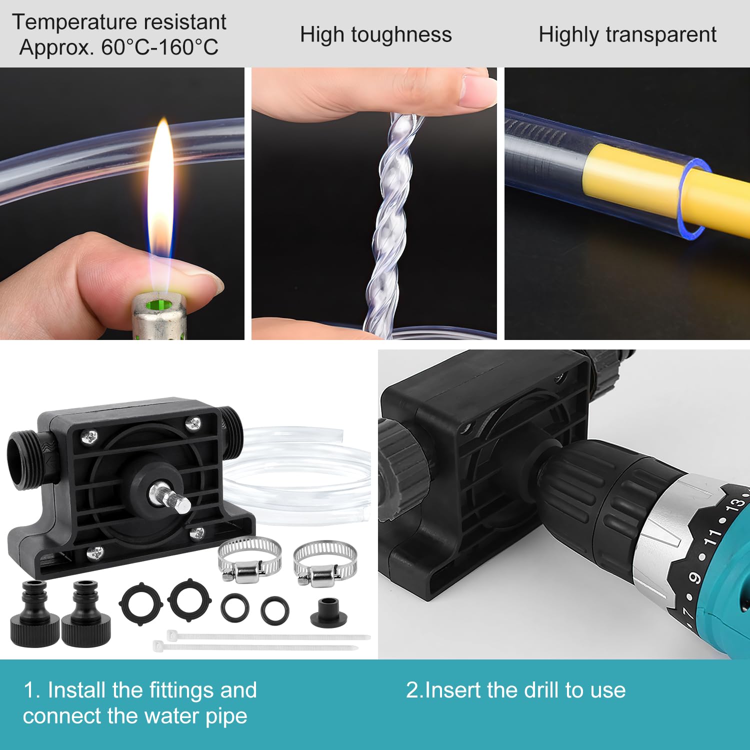 Bomba de Taladro Eléctrica de Perforación Mini Taladros para Bomba Portátil Autocebantes con Tubo Manguera Transparente 2M para Bombear y Bombear Agua