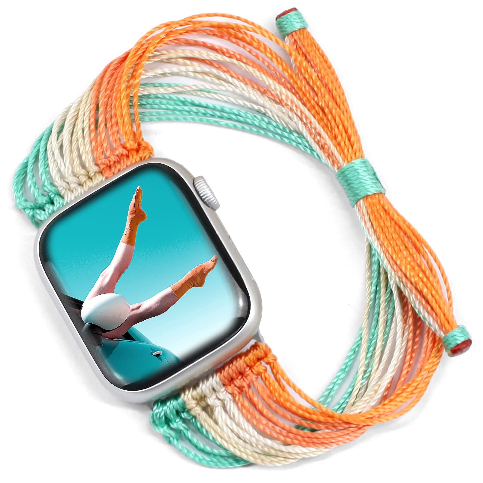 JR.DM Boho Watch Bands Compatible with Apple Watch 40mm 41mm 38mm 44mm 42mm 45mm 46mm Women, Cute Handmade Friendship Bracelet String Art for iWatch