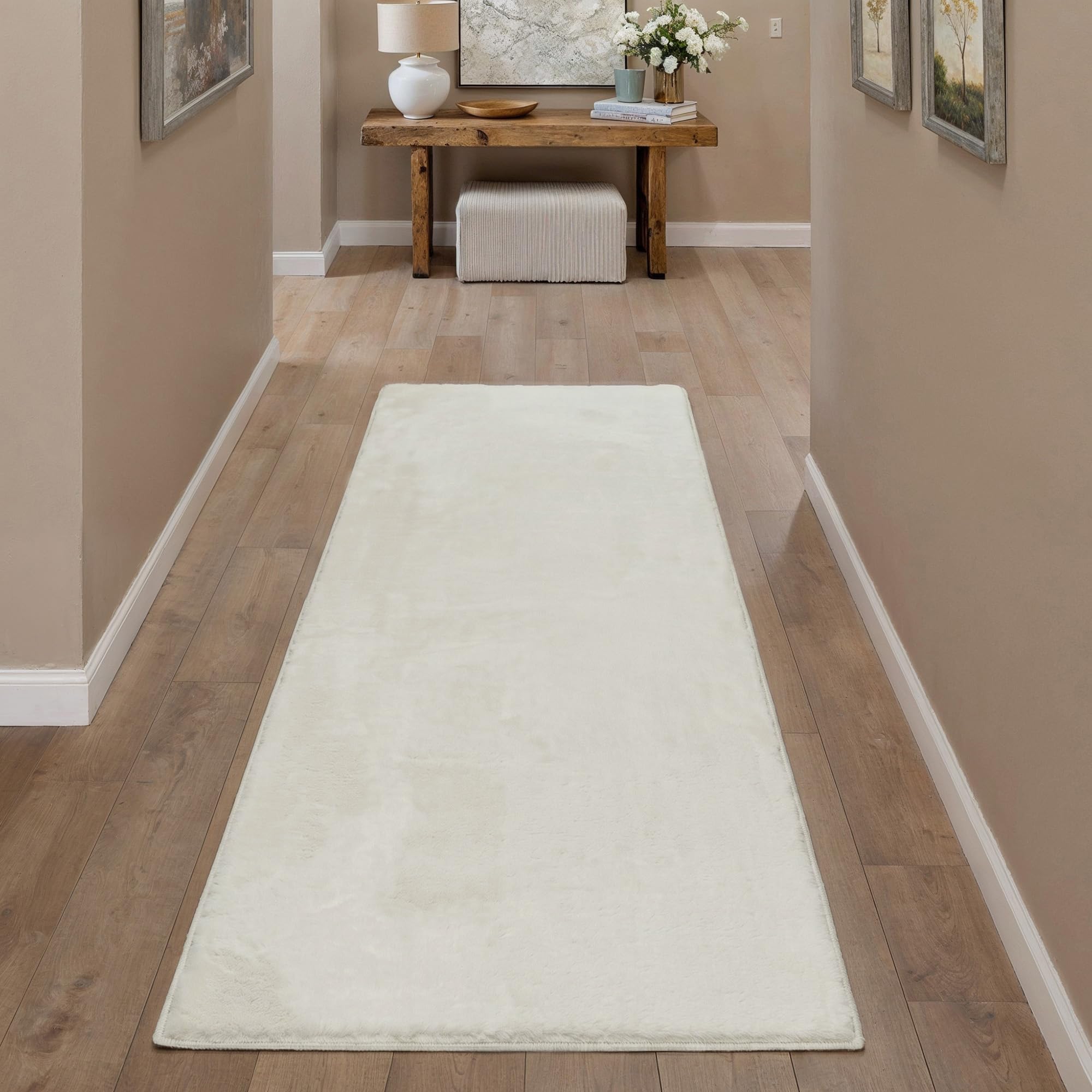 PureCozy Tappeto Corridoio 60x180cm Beige Antiscivolo Camera da Letto Tapette Pelliccia Sintetica Tappeti Salotto Cameretta Bambino Scendiletto Ufficio Sala Carpet Morbido Rug