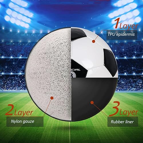 Miniatura 6 de Balón de fútbol para niños, tamaños 3, pelotas de fútbol tradicionales clásicas para jóvenes, perfectas para exteriores e interiores, partido o