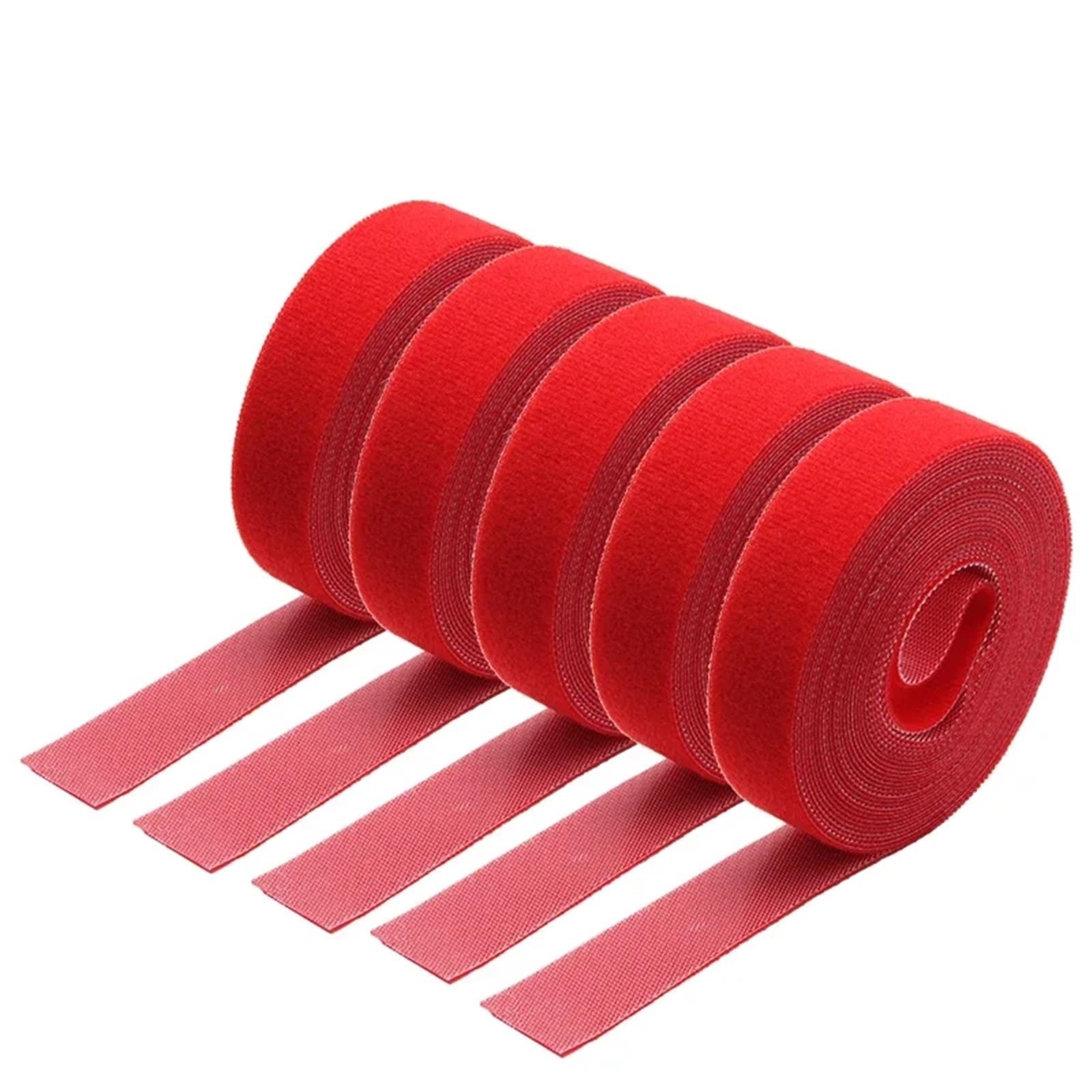 Brida de nailon reutilizable con gancho y bucle, organizador cables, ancho 10 a 25 mm, tira sujeción autoadhesiva, 5 m/rollo para Coser(Red,25mm)