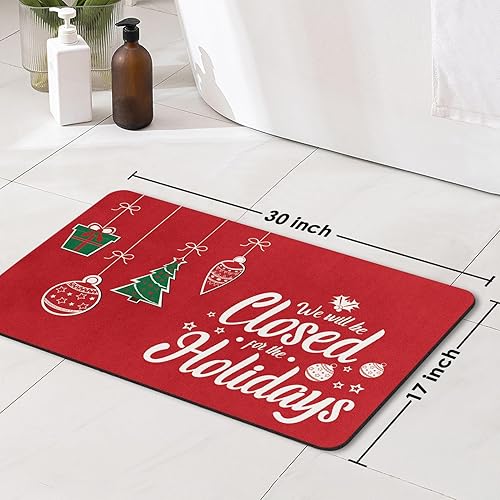 Miniatura 2 de Nesphy Tapete de baño navideño para baño, de secado rápido y súper absorbente, tapete rojo con parte trasera de goma antideslizante, 17 x 30