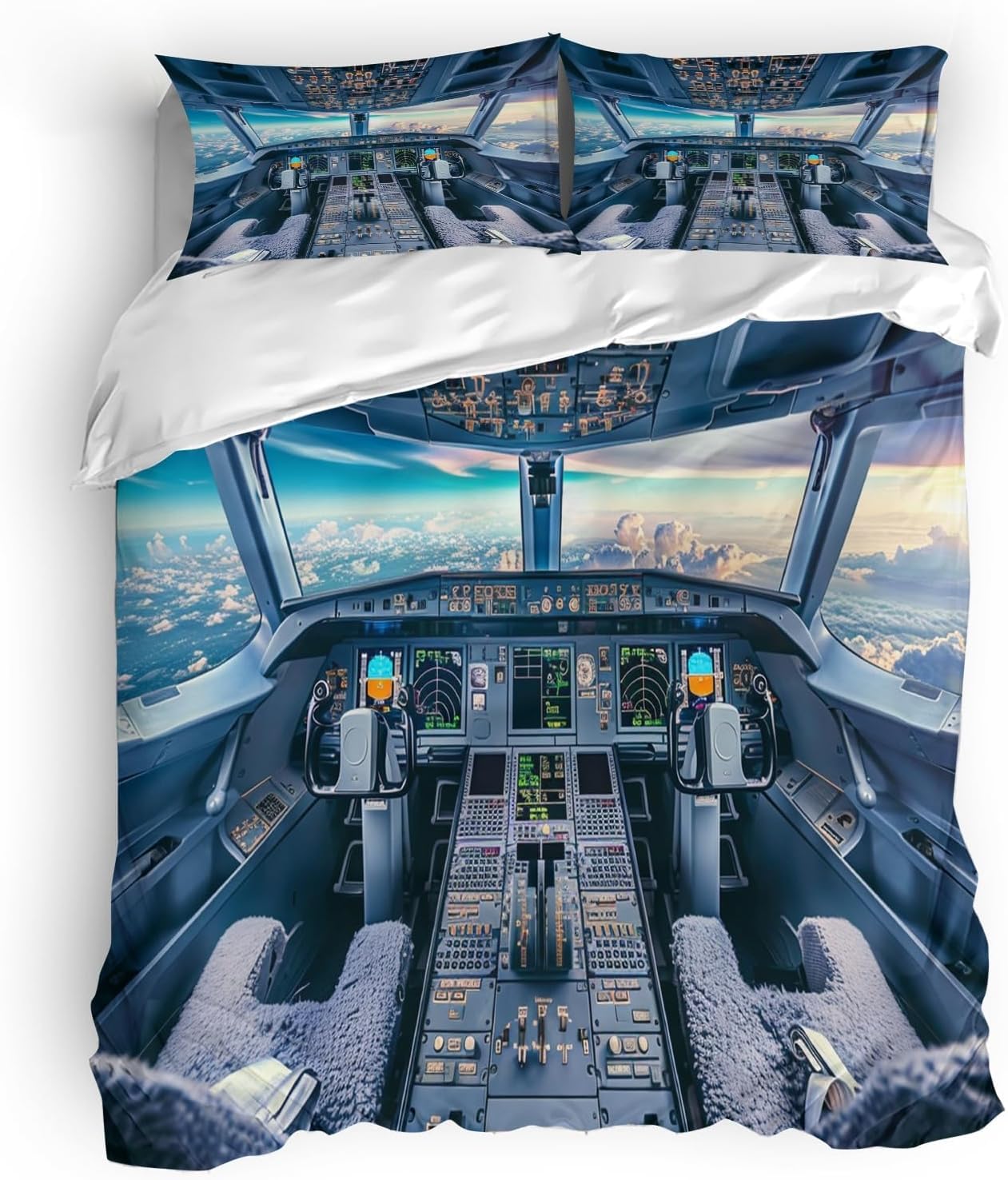 Funda Nordica Cama 135/150 Avión 3D Microfibra Suave Ropa de Cama Cabina de Avión de Carga 3 Pezzi Include 1 Fundas de Edredón 220x240 cm 2 Fundas de Almohada 50x75cm K.1528