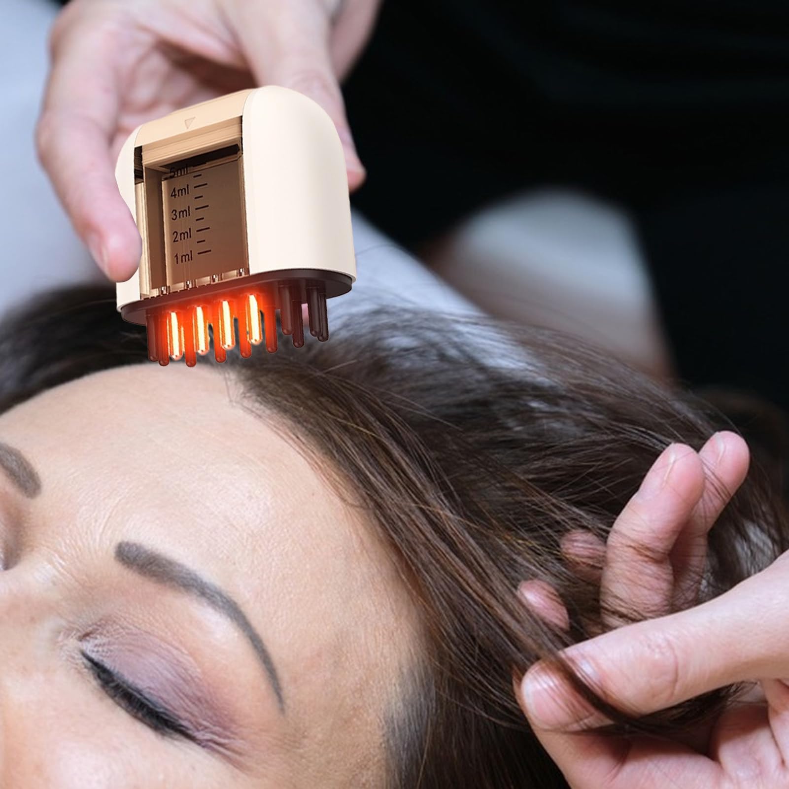 Applicateur d'huile - Peigne à racines, applicateur de peigne | Masseur vibrant étanche, rechargeable à main avec lumière rouge EMS micro-courant | Distributeur d'huile capillaire électrique, brosse