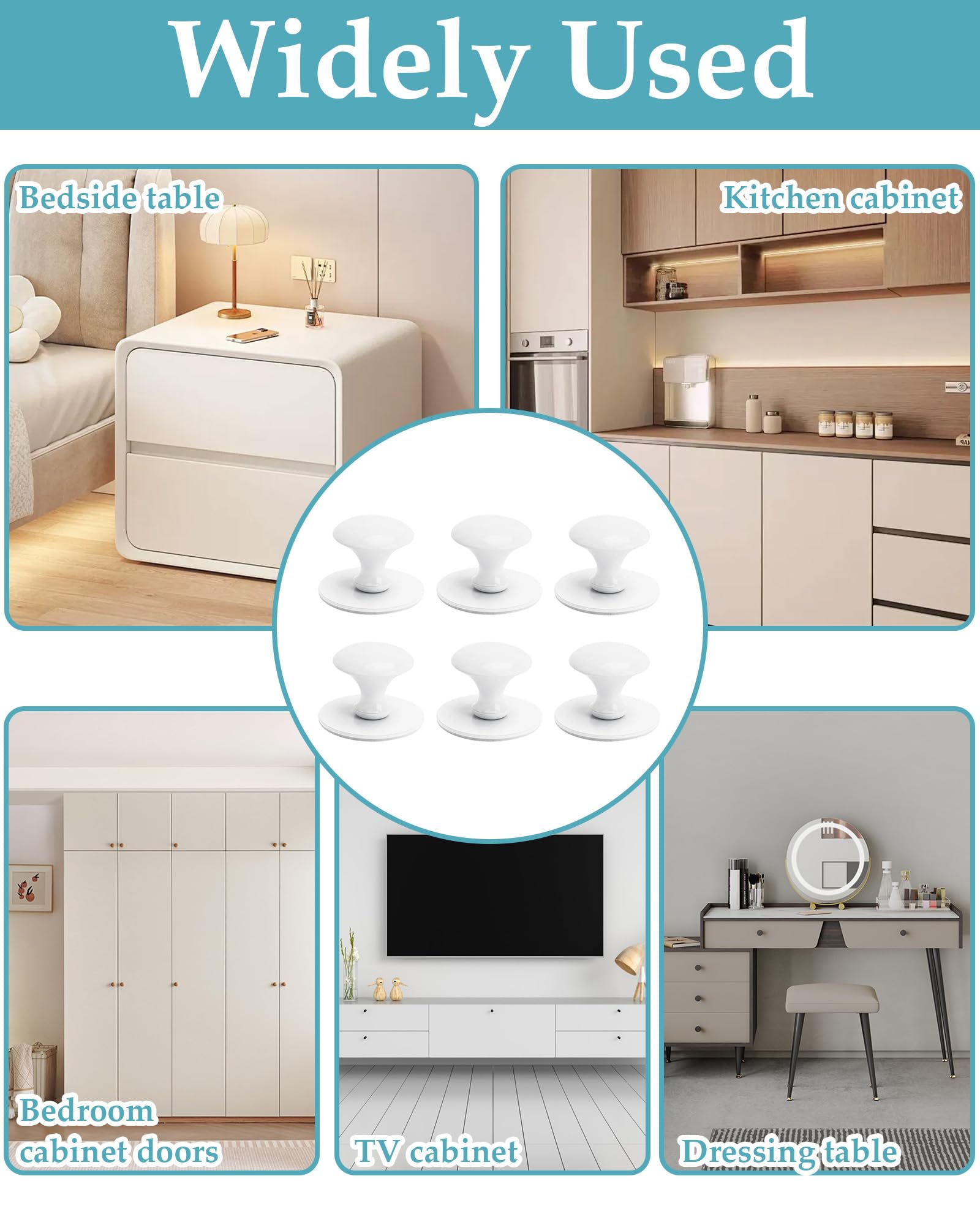 6 Pezzi Bianco Pomelli per Mobili Adesivi, Eleganti Pomelli per Cassetti, Antichi Manici per Armadi da Cucina, Rotondi, per Armadio, Cassetti, Armadi, Mobili, Mobili