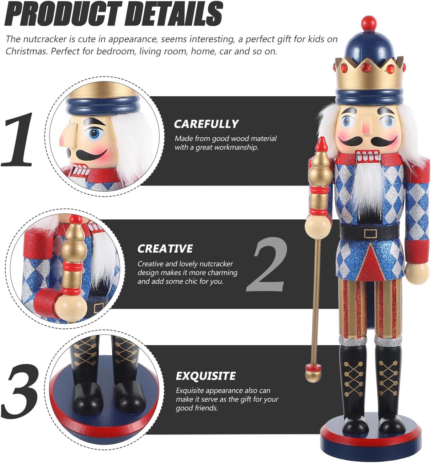 Zerodeko Christmas Wooden Nutcracker Figure Desktop Christmas Nutcracker Ornament for Holiday Tabletop and Home Display