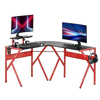 HOMCOM Gaming Desk L-Shaped Corner 125x125x75cm Gaming Desk Red/Black