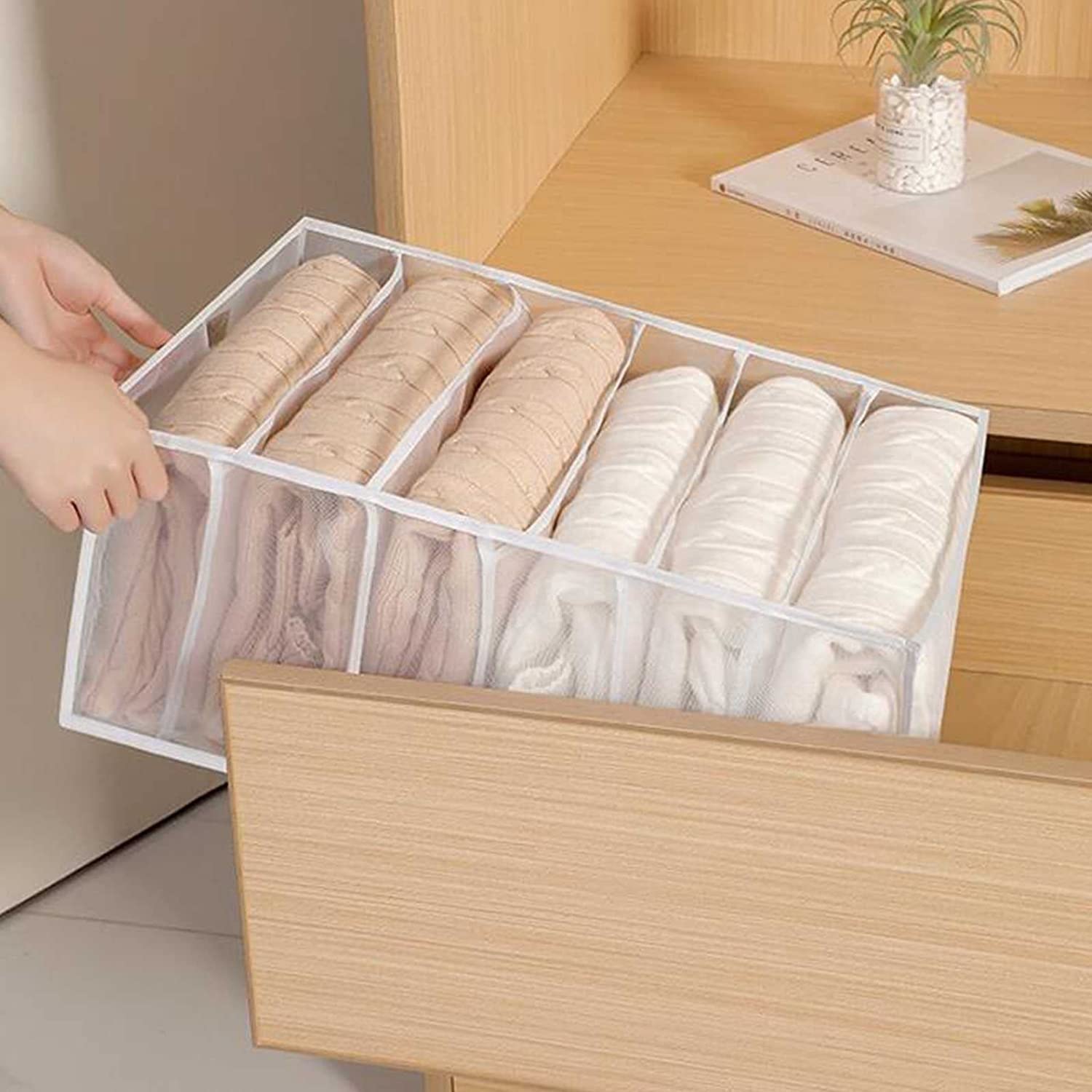 4 Piezas Caja De Almacenamiento con Compartimento para Vaqueros Organizador De Cajones De Armario Almacenamiento De Ropa De Armario De Malla Plegable para Sujetador Calcetines Camisetas