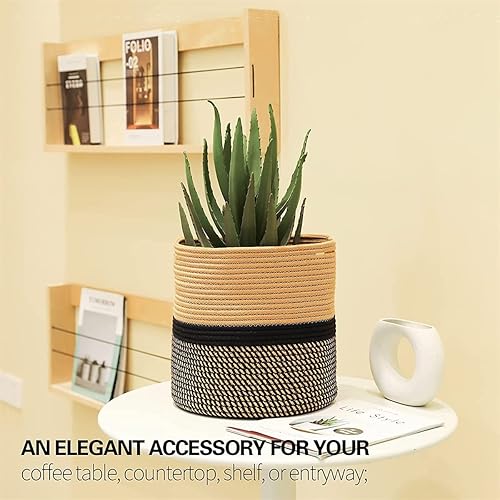 Miniatura 8 de Paquete de 2 cestas de cuerda de yute, cesta de almacenamiento tejida moderna para macetas de 10 pulgadas, cesta organizadora de almacenamiento de