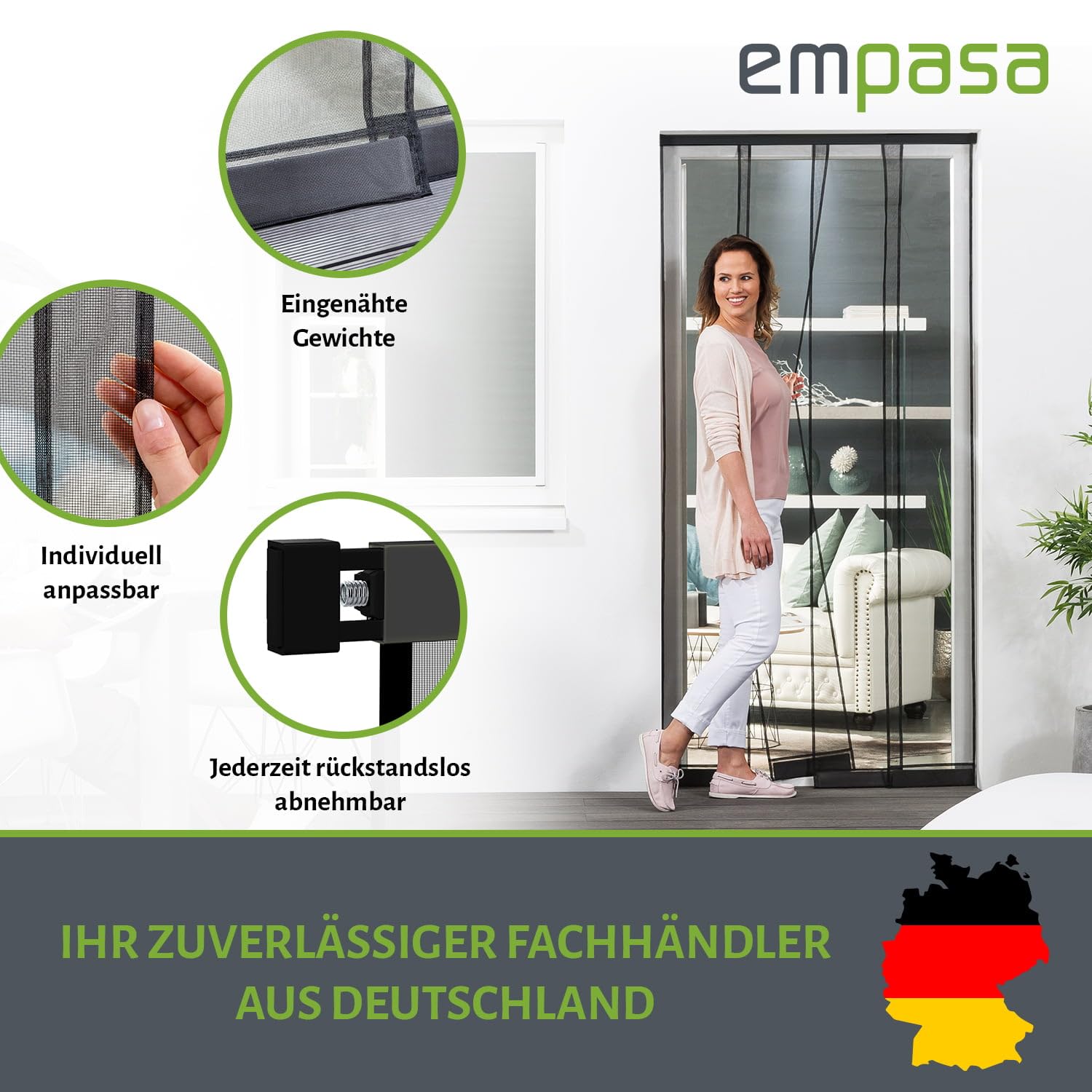 empasa Klemm-Lamellenvorhang 'COMFORT' Fliegenvorhang Fliegengitter Balkontür Insektenschutzvorhang, ohne Bohren oder Kleben, zum Klemmen, zuschneidbar, Größe: 100 x 220 cm, Farbe: weiß