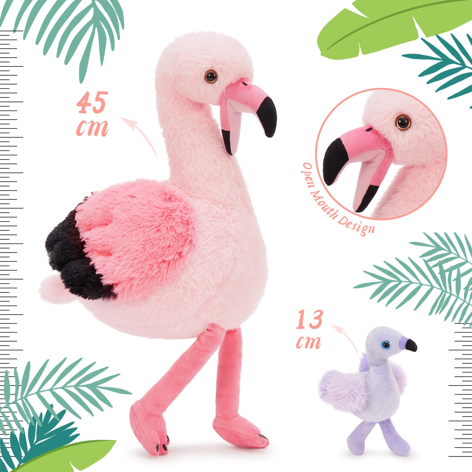 MorisMos 5 stücke Flamingo Kuscheltier XXL Set, 45cm hoch riesen Flamingo Kuscheltier mit Babys im Bauch, weich Plüschtier Stofftier Geburtstag Geschenk für Kinder Baby