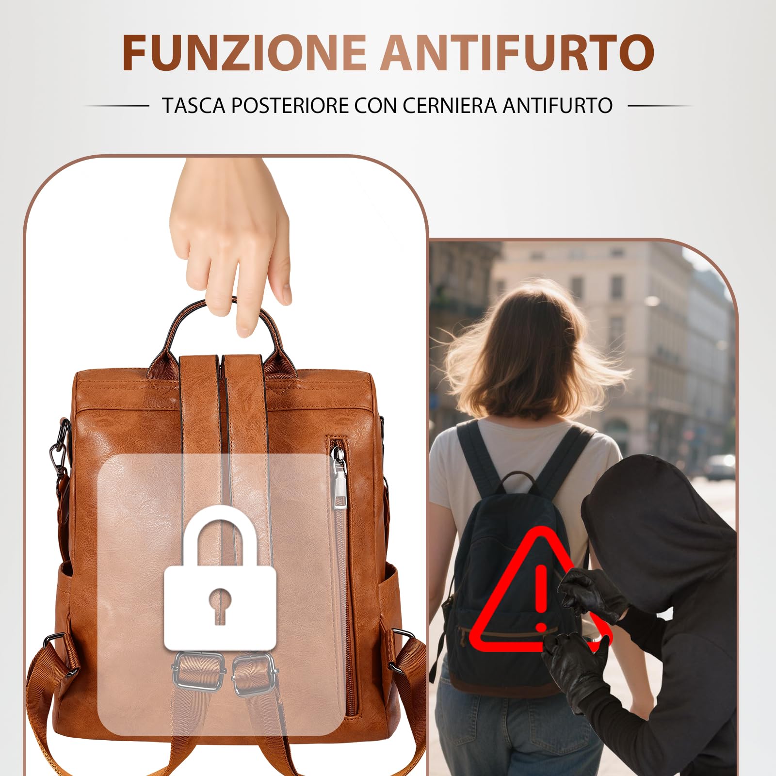 Leathario Zaino Donna in Pelle Vegana Impermeabile Antifurto,Borsa Elegante 3-in-1,Zaino da Lavoro, Viaggio e Uso Quotidiano