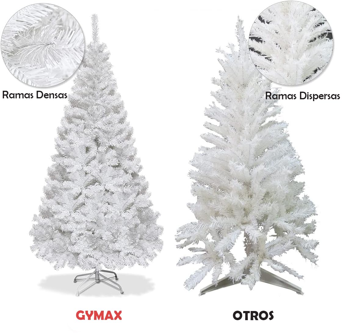 GYMAX Árbol de Navidad Artificial de 210 cm, Árbol de Navidad con Encaje de 950, Christmas Tree Artificial con Soporte de Metal, Material de PVC, Blanco