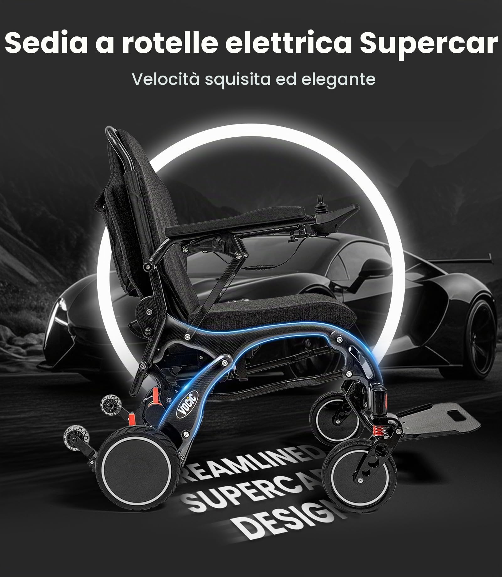 VOCIC Sedia a rotelle elettrica in carbonio,pieghevole,leggera (24 kg)