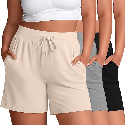 Neer 3 Pack Womens Plus Size Bermuda Shorts Pockets, 3-Color, 5X-Large