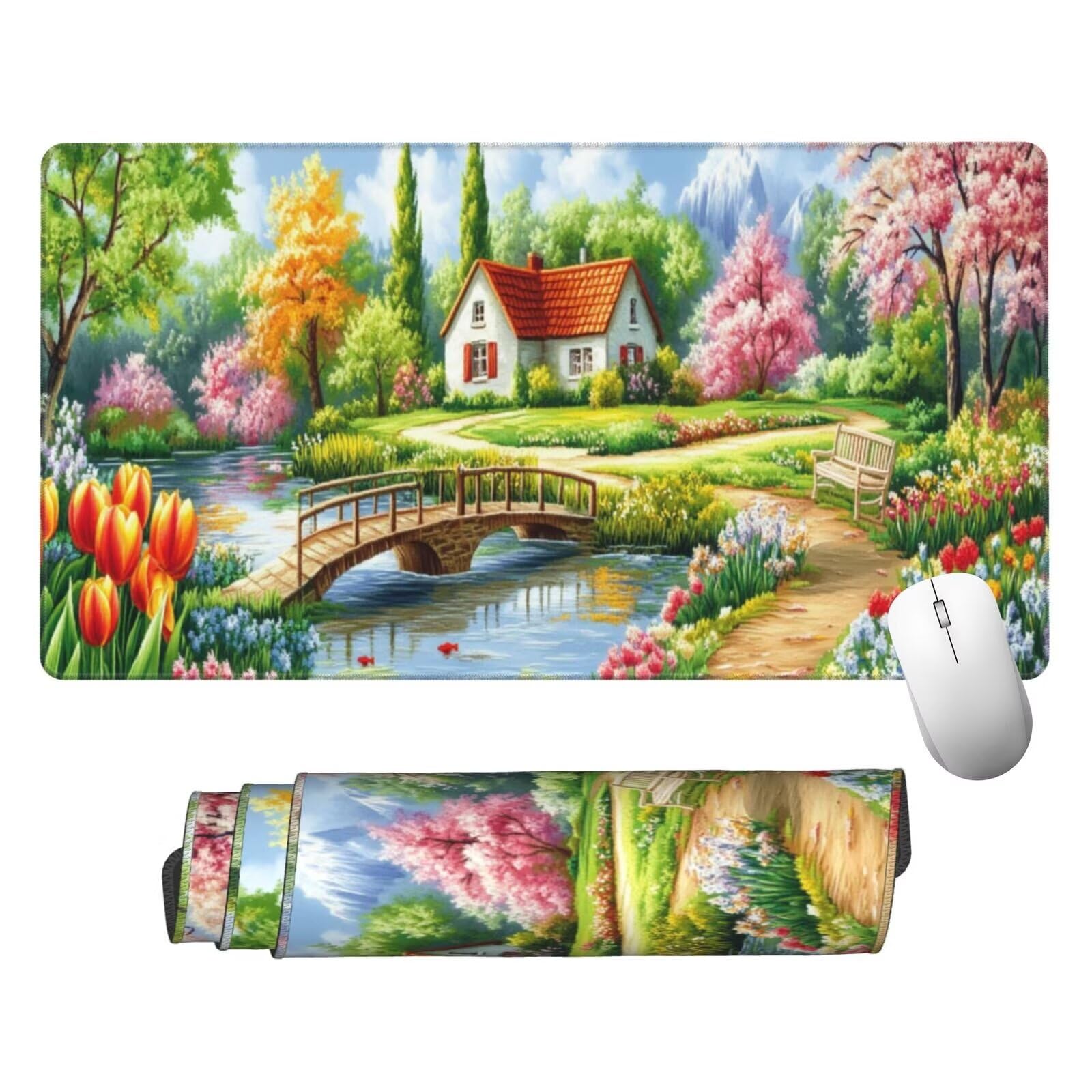 Zielona podkładka pod mysz XXL krajobraz mata na biurko 1600 x 800 x 3 mm zmywalna podkładka do gier na laptopa, z antypoślizgową gumową podstawą do gier, PC, pracowników biurowych Y1357