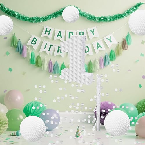 Miniatura 8 de Decoraciones de cumpleaños de golf, piñata número 3 con palo vendados y confeti, piñata temática deportiva, suministros para fiesta de tercer