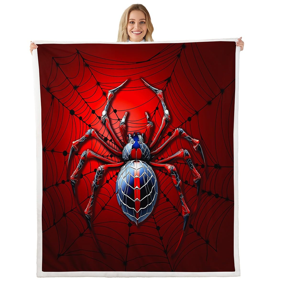 Couverture en toile d'araignée rouge Manfei pour lit enfant et adolescent bleu et noir