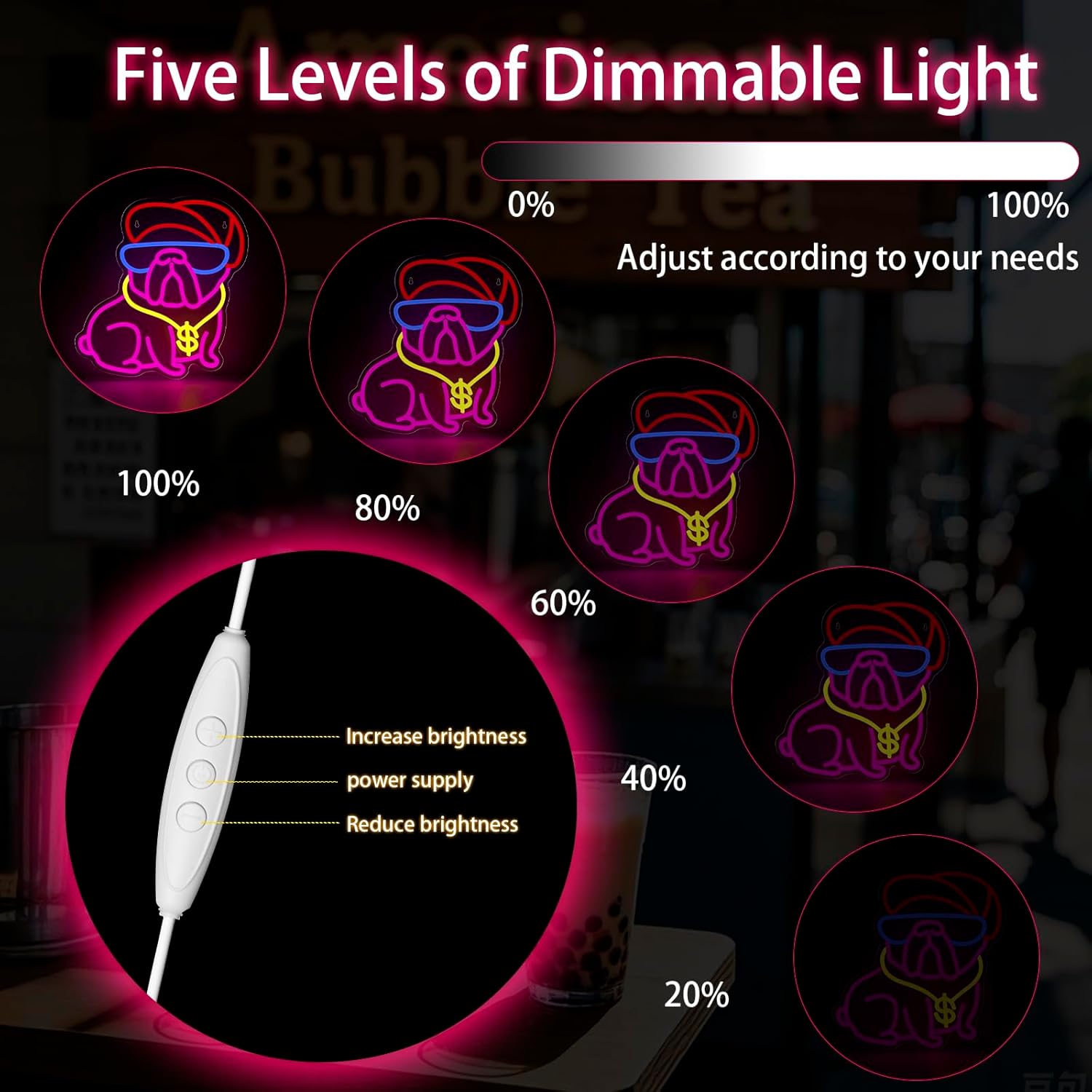 French Bulldog Neon Sign for Wall Decor Dimmable Frenchie Bulldog LED Neon Light Hip Hop Dog Neon Sign for Pet Shop, Game Room, Bedroom, Bar, Man Cave Party Decor Gifts for Dog Lovers - Image 2