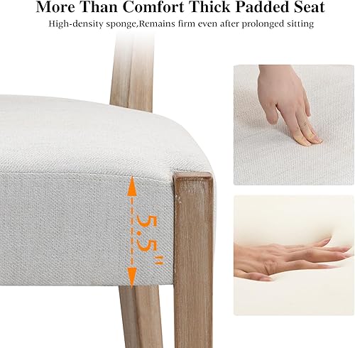 Miniatura 4 de Sillas de comedor, paquete de 2 sillas de cocina de madera modernas de mediados de siglo con tapicería de lino, diseño tejido de respaldo bajo para