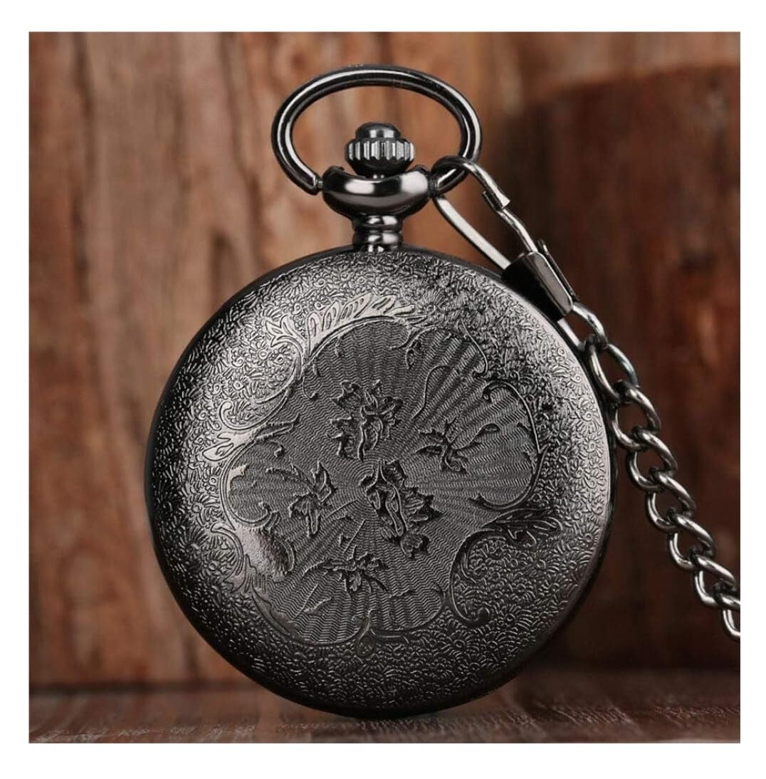 Reloj de Bolsillo Unisex Reloj De Bolsillo Vintage Escala Movimiento Cuarzo Números Arábigos Romanos Esfera Negra Clásico Fiestas