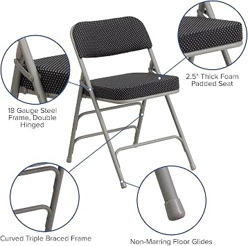 Flash Furniture Hercules Metal Folding Chair, Black | Triple Braced, Double-Hinged, Fabric Upholstery