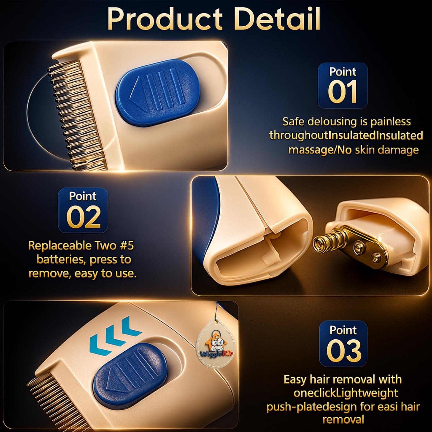 WiggleBoo Electric Tick, Flea Comb for Dogs & Cats – Gentle Electronic Flea Remover with Safe Static Charge – Kills Tick, Fleas Without Chemicals or Pesticides – Battery Powered Pet Grooming Tool 3