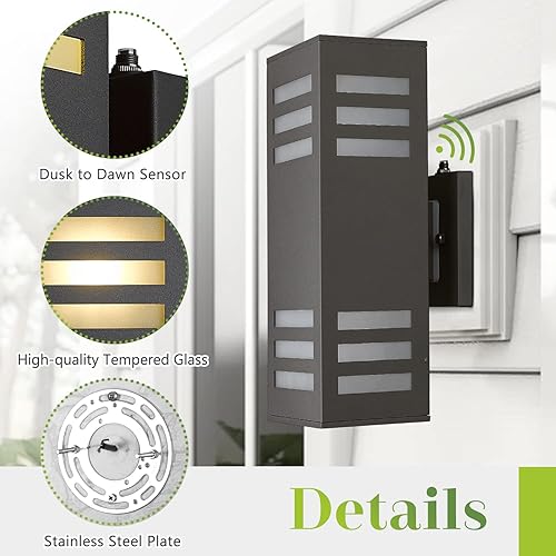 Miniatura 7 de Luces de pared para exteriores, paquete de 2 luces impermeables para porche del anochecer al amanecer, luz exterior moderna de 13 pulgadas,