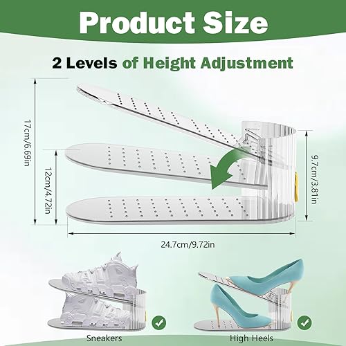 Miniatura 2 de Organizador de ranura ajustable para pares de zapatos, ahorra espacio, estante elevador de doble cubierta, organizador de armario (transparente,