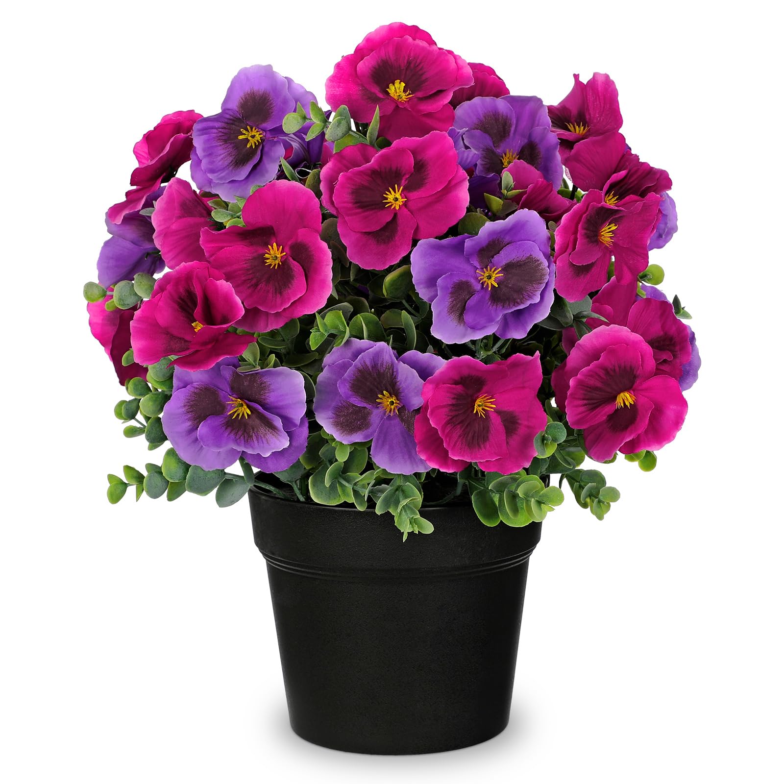 Hollyone Purple & Fuchsia Artificial Pansies in Pot, 35CM Silk Flowers for Home Decor, Fake Pansies Faux Floral Ornaments for Living Room, Shelf Decorations, Kitchen Table Centerpiece